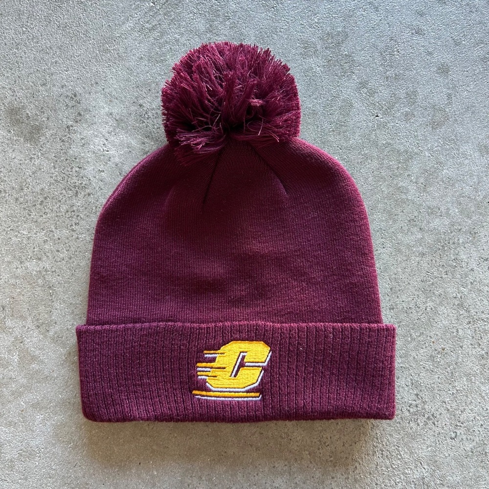 Adidas Central Michigan Chippewas Pom Beanie Hat OSFM Maroon CMU Knit Cap